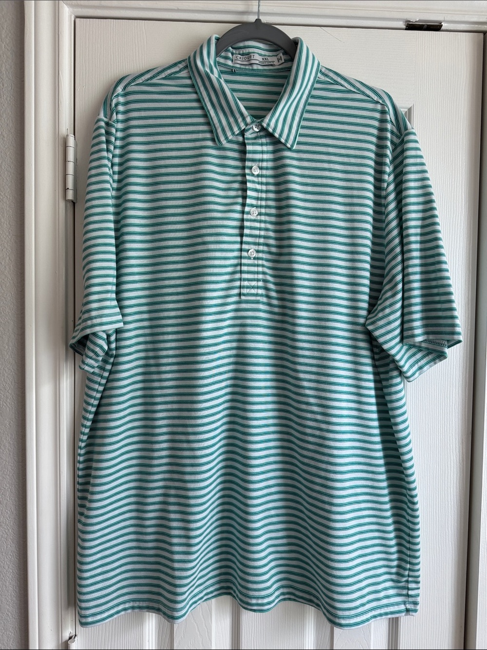 Criquet Green and White Striped Polo